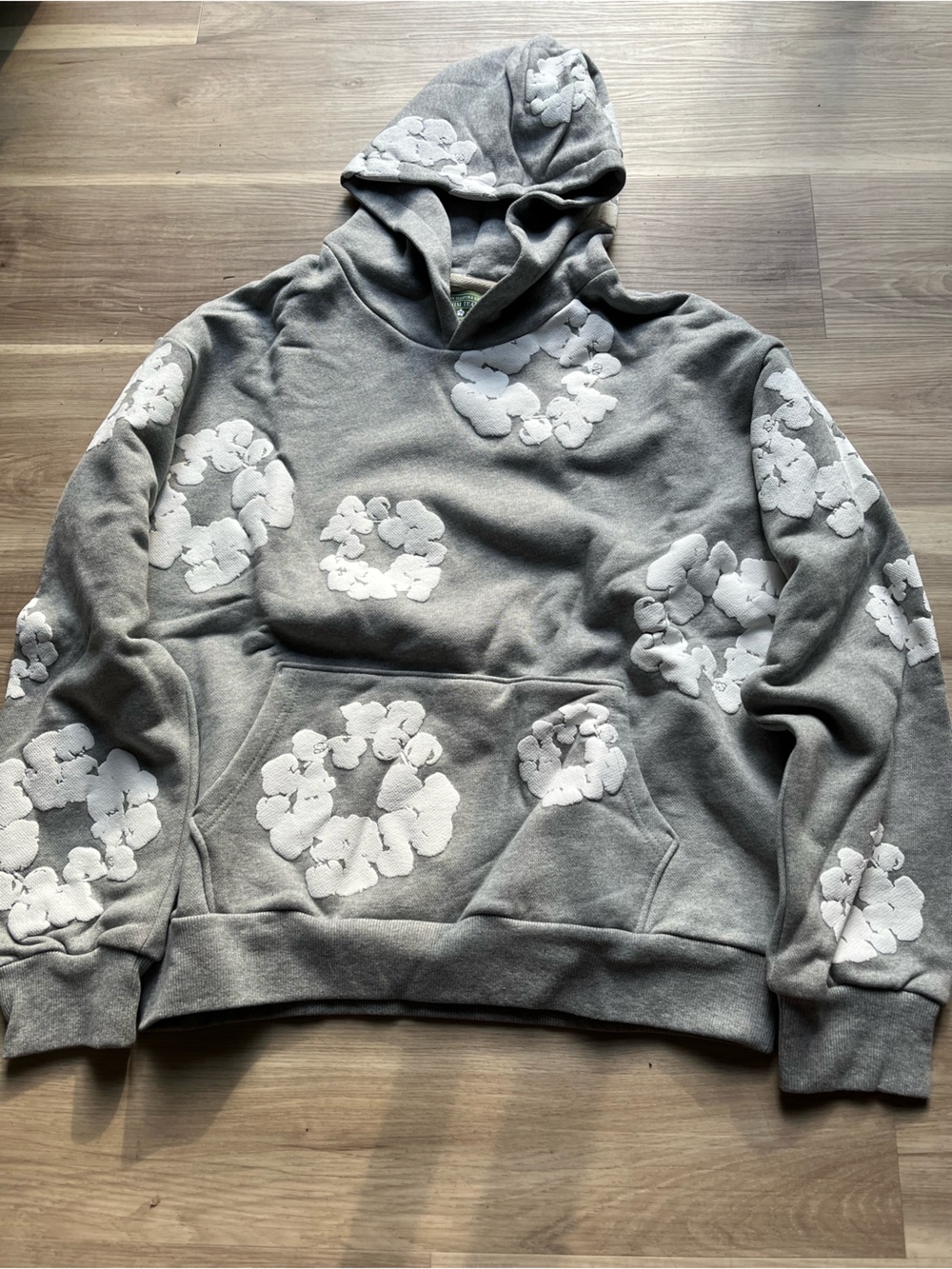 Denim Tears Men's Gray Hoodie with White Flowers size L